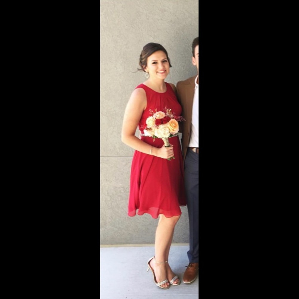 Wine-red, knee length dress!